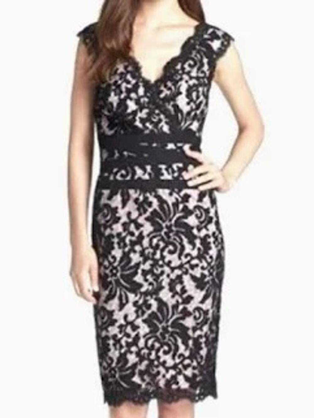 Tadashi Shoji Cocktail Dress V Neck Lace Black Flattering Event Gala Women 4